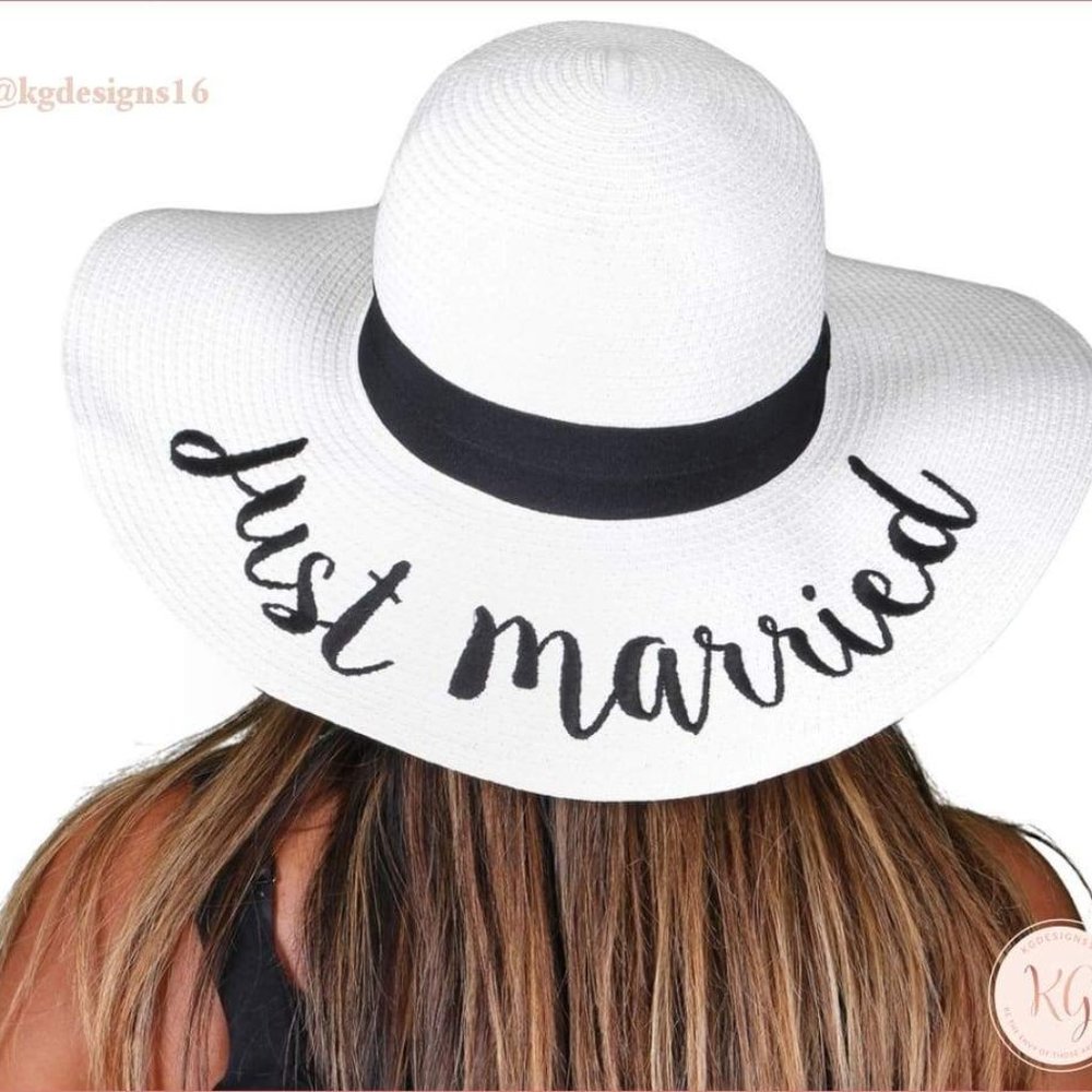 C.C. Beanie Just Married White Black Lettering Sun